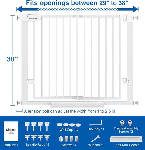 Walk Through Baby Gate for Doorways and Stairs,Large Opening,29-38" Adjustable Safety Gate with Door,Easy Install,Auto Close,Pressure Mount,No Drilling,30" Tall Dog Gate for Toddler Indoor（White） in Saudi Arabia