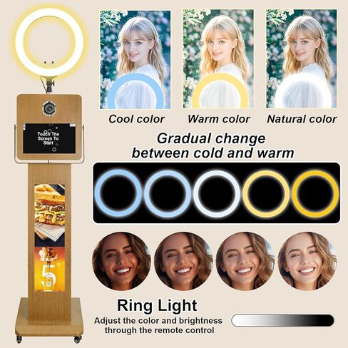 Magic Mirror Photo Booth ، مع كشك صور مرآة الشاشة 15.6 بوصة مع شاشة 29 بوصة شاشة LCD ، ومدمج I5 4200U 8G+256GB كمبيوتر MINI ، لمختلف أنشطة الحفلات. (براون ، آلة) in Kuwait