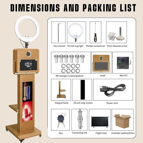 Magic Mirror Photo Booth ، مع كشك صور مرآة الشاشة 15.6 بوصة مع شاشة 29 بوصة شاشة LCD ، ومدمج I5 4200U 8G+256GB كمبيوتر MINI ، لمختلف أنشطة الحفلات. (براون ، آلة) in Kuwait