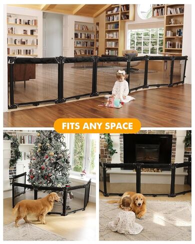 Dearlomum Extra Wide Baby Gate Playpen with Heat-Resistant Mesh,8 Panel Foldable Baby Fence,Indoor/Outdoor Safety Barrier,Dog Playpen & Fireplace Baby Gate,Grey in Kuwait