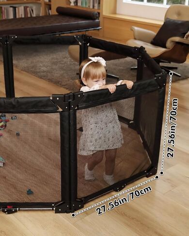 Dearlomum Extra Wide Baby Gate Playpen with Heat-Resistant Mesh,8 Panel Foldable Baby Fence,Indoor/Outdoor Safety Barrier,Dog Playpen & Fireplace Baby Gate,Grey in Kuwait