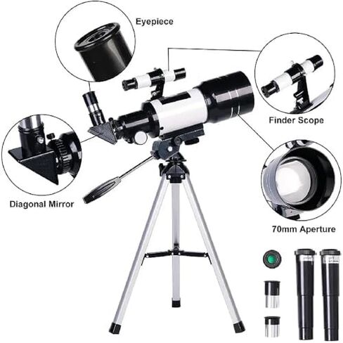 Telescope Astronomical Telescope, Adults 70mm Aperture Portable Astronomical Refractor Hd Telescopes Monocular,with Tripod,with Phone Mount and 90°Mirror, for Astronomy in Saudi Arabia