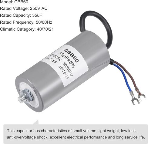 MECCANIXITY CBB60 Run Capacitor 40uF 250V AC 2 Wires 50/60Hz Cylinder 110x50mm with Terminal, M8 Fixing Stud for Air Compressor Water Pump Motor in Kuwait