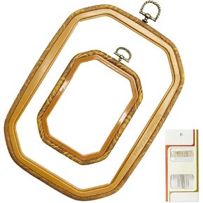 4 قطع من حلقات التطريز البلاستيكية ذات الغرز المتقاطعة مجموعة إطار عرض خشبي مقلد مجموعات تطريز دائرية وبيضاوية للخياطة الفنية والتعليق، مع 16 قطعة من إبر الخياطة الذهبية للعين in Kuwait