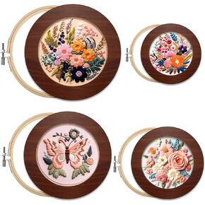 RattanView 8 Pcs Wood Embroidery Frames for Display 4, 6, 8, 10 Inch with Round Embroidery Hoop Decorative Cross Stitch Hoop Frame for Finished DIY Craft Sewing Ornaments Art