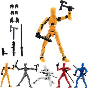 Titan T13 Action Figures Lucky Dummy N13 Robot Anime Figures Fidget Toys for Boys Autism Sensory Toys Multi Joints Movable Cool Gadget Toys(Assembly Completed/Light Golden)