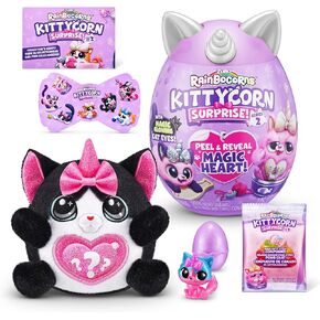Rainbocorns Kittycorn Surprise Series 2 (Chinchilla Cat) by ZURU, Collectible Plush Stuffed Animal, Surprise Egg, Sticker Pack, Slime, Ages 3+ for Girls, Children