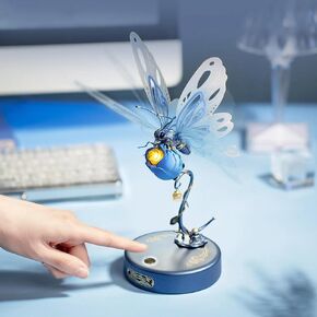 ROBOTIME MI05B Starry Blue Mechanical Butterfly Plastic Model, 79 Pieces 3D Puzzle Kit for Beginners, Birthday