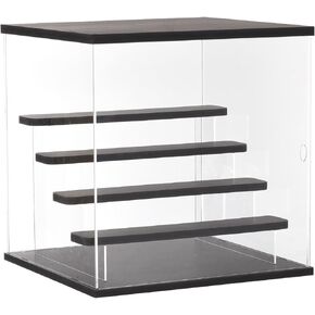 MECCANIXITY Clear Acrylic Display Case with LED Light 4 Tier Dustproof Showcase Assemble Cube Display Boxes Stand for Collectibles, Action Figures (12.6x11.81x12.6) Black