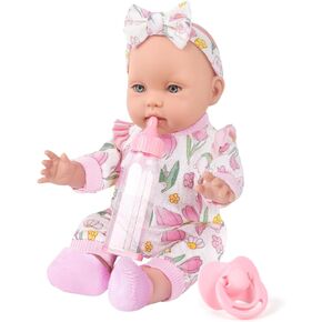 12" Girl Baby Dolls with Doll Clothes and Accessories,First Baby Doll Playset Includes Feeding Bottle,Pacifier Gift Idea for Toddler 3 Ages and Up