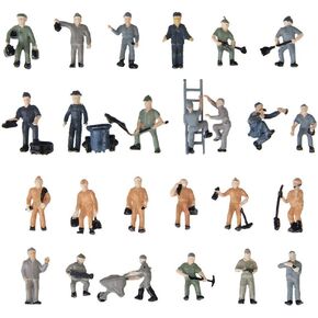 Acxico 25pcs Simulation Train Track Railroad Worker Model People Figures with Tools 1:87 HO Scale for Miniature Scenes
