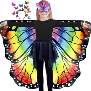 D.Q.Z Double-Sided Fairy Butterfly-Wings Costume for Girls Kids Dress-Up Halloween Costumes Mask Headband as Gifts