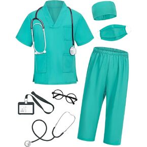 Doctor Costume for Kids Scrubs with Accessories,7Pcs Toddler Halloween Costume for Boy Girls,3-11 Years