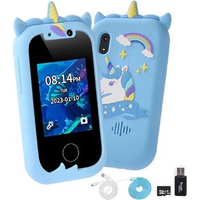 هاتف ذكي للأطفال للفتيات، هدايا هواتف لعبة يونيكورن الوردية للأطفال، هاتف حقيقي لتعليم تعلم شاشة اللمس، هدايا عيد الميلاد لعمر 3 4 5 6 7 8 9 سنوات مع بطاقة SD سعة 8 جيجابايت in Kuwait