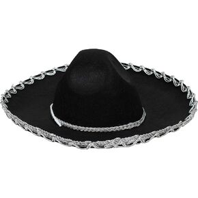 GiftExpress Black Sombrero Hat with Silver Trim, Sombrero for Cinco de Mayo, Halloween Costume, Mexican Fiesta Costume