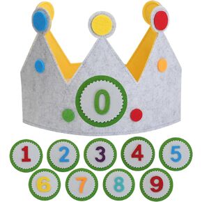 Birthday Crown Hat with Numbers,Children's Fabric Hat,Interchangeable Numbers 0-9,Boys Girls Hats for Birthdays or Children's Parties