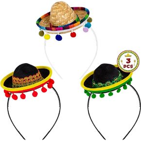 Sombrero Party Hats, Classic Cinco De Mayo Sombrero Headbands, Mini Mexican Party Hats with Headbands Fiesta Party Favors