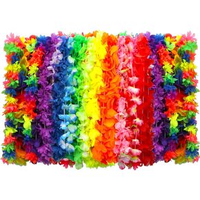 36 Pieces Hawaiian Luau Leis Bulk,Tropical Flower Necklace for Hawaii Party Decorations Favors, Beach Party Decors