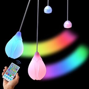 كرات LED Poi قابلة لإعادة الشحن مع 34 وضعية إضاءة ملونة نابضة بالحياة ومقابض LED Poi ناعمة ومتينة وحبال سميكة قابلة للتعديل - Poi رائعة للمبتدئين والمحترفين