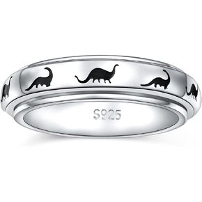 Anxiety Ring for Women S925 Sterling Silver Fidget Rings for Anxiety Spinner Ring Anxiety Ring Dinosaur Spinner Stress Relieving Ring for Women Men Teenage Jewelry