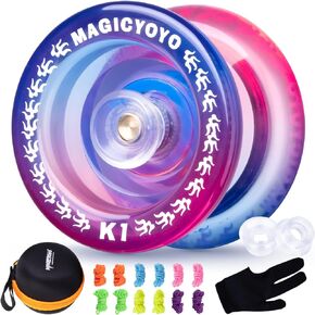 YOSTAR K1 Plus Responsive Yoyo for Kids, Plastic Crystal Yoyo Professional for Beginner with 12 Yoyo Strings, Yo-Yo Glove and Yo Yo Case(Blue Pink)