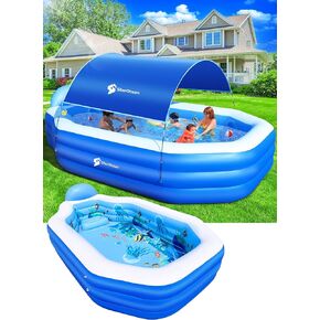 Inflatable Pool with Canopy, 2024 Large Inflatable Swimming Pool for Kids,Adult, Blow Up Pool With Seats,Backrest.Durable Thickened 125"x 75"x 25" Inflatable Family Pool for Backyard,Outdoor