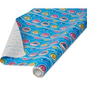 American Greetings Reversible Wrapping Paper, Baby Shark (1 Roll, 75 sq. ft.)