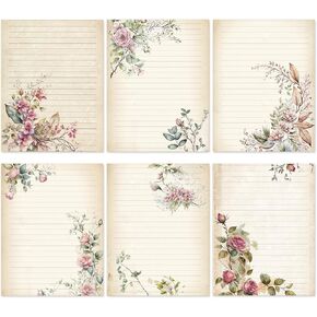 AnyDesign 60 Sheet Retro Flower Stationery Letterhead Paper Vintage Floral Writing Paper Retro Floral Paper Notes Greeting Paper for Wedding Birthday Party Invitations School Printing, 8.5x11 Inch