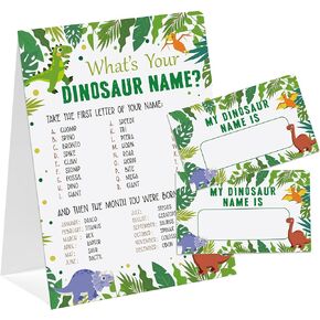 Dinosaur Theme What's You Dinosaur Name Game, Baby Shower Game Stickers, Birthday Game, Party Decoration, Activity Game for Office or Class, Package Contains 1 Sign and 30 Name Stickers(wyn02)