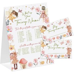Fairy Theme What's You Fairy Name Game, Baby Shower Game Stickers, Birthday Game, Party Decoration, Activity Game for Office or Class, Package Contains 1 Sign and 30 Name Stickers(wyn08)