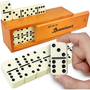 Queensell Dominos Set for Adults – Dominoes - Classic Board Games, Double 6 Dominoes Family Games for Kids and Adults - Double Six Standard Dominos Set 28 Tiles with Wood Case, Juegos de Mesa
