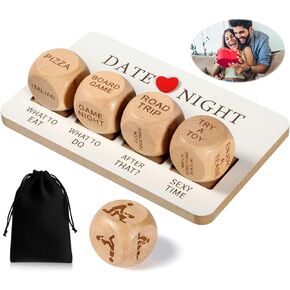 Date Night Dice Couples Gift Ideas, Valentine's Day Gifts for Him, Funny Dice Games for Gilfriend, Boyfriend, Husband,Wife,Men, Romantic Wooden Decision Dice for Her
