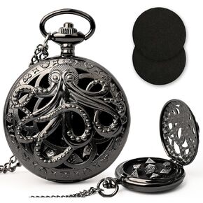 Mini DND Dice Set with Pocket Watch Shell, 7PCS Polyhedral Metal Dice Set Perfect for Dungeons and Dragons, MTG, Role Playing Board Games Accessory (ZY01-Black)