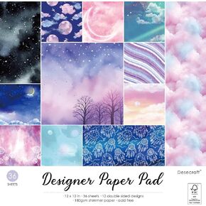 Shimmer Sky Galaxy Watercolor 12x12 Paper Pad Pack Scrapbook Cardstock Decorative Patterned Paper for Card Making Journaling Planner Origami Scrapbook Paper Scrapbooking Supplies