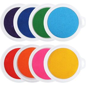 Peohud 7" Large Round Craft Ink Pad, 8 Colors Washable Stamp Pads, Rainbow DIY Fingerprint Ink Pad for Rubber Stamp Card Making Paper Wood Fabric Clothing Scrapbook