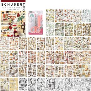 50 Sheets Vintage Washi Stickers Set for Journaling, Rose Mushroom Fruits Plants Retro Things Adhesive Stickers, Decorative DIY Decor for Scrapbooking Journal Planner Album (Retro Color)