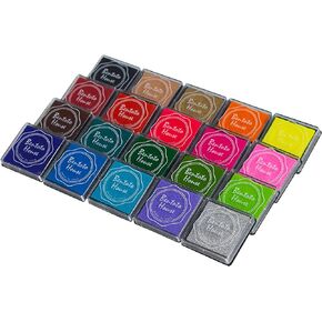 CIOUYAOS 20 Colors Ink Pad Stamps, Washable Safe Craft Inkpad for Rubber Stamps, Rainbow DIY Fingerprint Stamp Pad for Scrapbooking Supplies, Kids, Paper, Wood Fabric (Pack of 20)