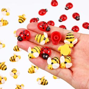 50 Pieces Tiny Resin Bees Ladybugs, Including 25 Pieces Tiny Resin Bee and 25 Pieces Ladybugs for Crafts Wreath Scrapbooking DIY Party Decoration (0.98 Inch, 0.74 Inch, 0.51 Inch)