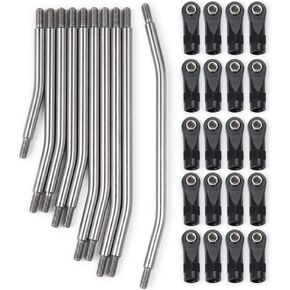 QUE-T 10pcs Stainless Steel Steering Pull Rod Link Linkage for 1/10 RC SCX10 Crawler Car,324mm Wheelbase