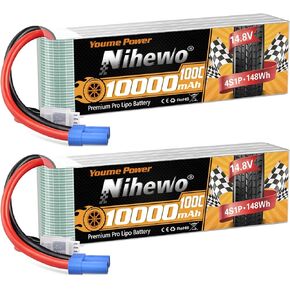 4S Lipo Battery 14.8V 10000mAh 100C RC Battery EC5 Plug Soft Case Compatible with RC Car Truck Tank Plane Drone Boat Racing Models(2 Packs)
