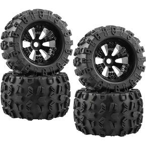 4-Pack 1/8 Monster Truck Tires 3.8 Tires Mounted 17mm Hex Solid 6-Spoke Wheels OD 170mm for 1/8 Arrma 6S Traxxas Summit ERveo Redcat HPI JLB Cheetah RC Off-Road Car (Front and Rear)