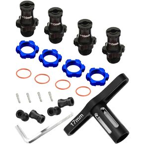 Upgrades Part for 1/10 Slash Rustler Stampede Bandit 4wd 2wd,Aluminum Hex Hub Adapters 12mm to 17mm W/10mm Offset & Splines Wheel Wrench for Model Hops Up,Black