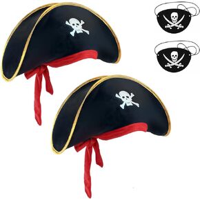M&G House Halloween Adult and Kid's Party Pirate Hats Caribbean Pirate Hat Cap - 2 Pieces Black