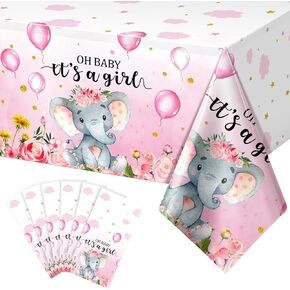 3 Pack Elephant Baby Shower Tablecloth Decorations, Elephant Baby Shower Decorations, Plastic Tablecloth Table Cover Backdrop for Baby Boy Girl Gender Baby Shower Party Supplies, 54 x 108 Inch, Pink