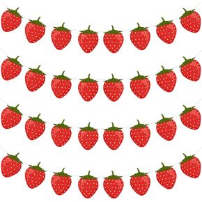 Lewtemi 4 Pcs Berry First Birthday Decor Strawberry Baby Shower Decorations Strawberry Hanging Banner Berry Garland for Strawberry Themed Party Favors Supplies(Red) in Saudi Arabia