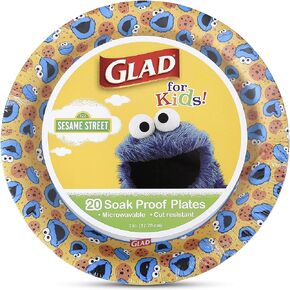 Glad for Kids Sesame Street Paper Plates Preschool Curriculum Style with Lessons & Questions, 8.5" Round, 48ct | Sesame Street Paper Plates, Kids Disposable Plates | Elmo Paper Plates