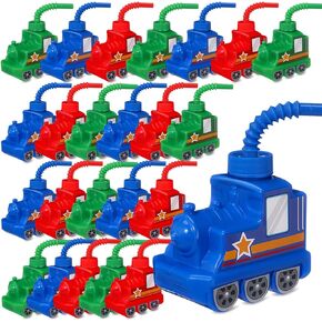 Tanlade 12 Sets Traffic Vehicle Party Favor Supplies Train Cups with Straws,10 oz Plastic Train Shape Cup Reusable Vehicle Party Plastic Cups Bulk Train Birthday Party Favor