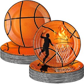 100 Pcs 7 Inch Basketball Party Paper Plates Basketball Theme Disposable Dessert Cake Dinner Plates for Kids Adults Boy Birthday Baby Shower Party Supplies