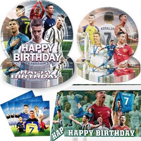 Soccer Birthday Decorations, 20 Pcs Plates 20 Pcs Napkins 1 Pc Tablecloth 43"x71" for Football Soccer Star Birthday Party Supplies Party Decorations Paper Tableware For Boys Girls Birthday Party
