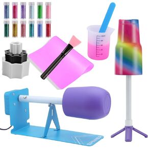 Cup Turner for Crafts Tumbler Cup Spinner Machine Kit,Wood Cuptisserie Turner DIY Glitter Epoxy Tumblers with Silent UL Motor Safety Switch 2 Foams Accessories (1-Cup Blue)